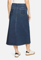 Jeansrock mit Waschung / Modellfoto Rückseite