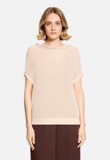 Lochstrick-Pullover mit Wasserfallausschnitt / Modellfoto Vorderseite