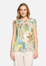 Mesh-Shirt mit Raffung / Modellfoto Vorderseite