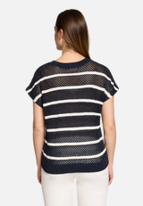 Lochstrick-Pullover mit Streifen / Modellfoto Rückseite