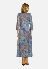 Midikleid  Paisleymuster mit Raffung / Modellfoto Rückseite