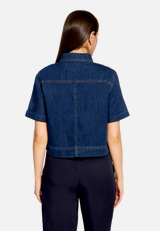 Jeansjacke mit Kragen / Modellfoto Rückseite