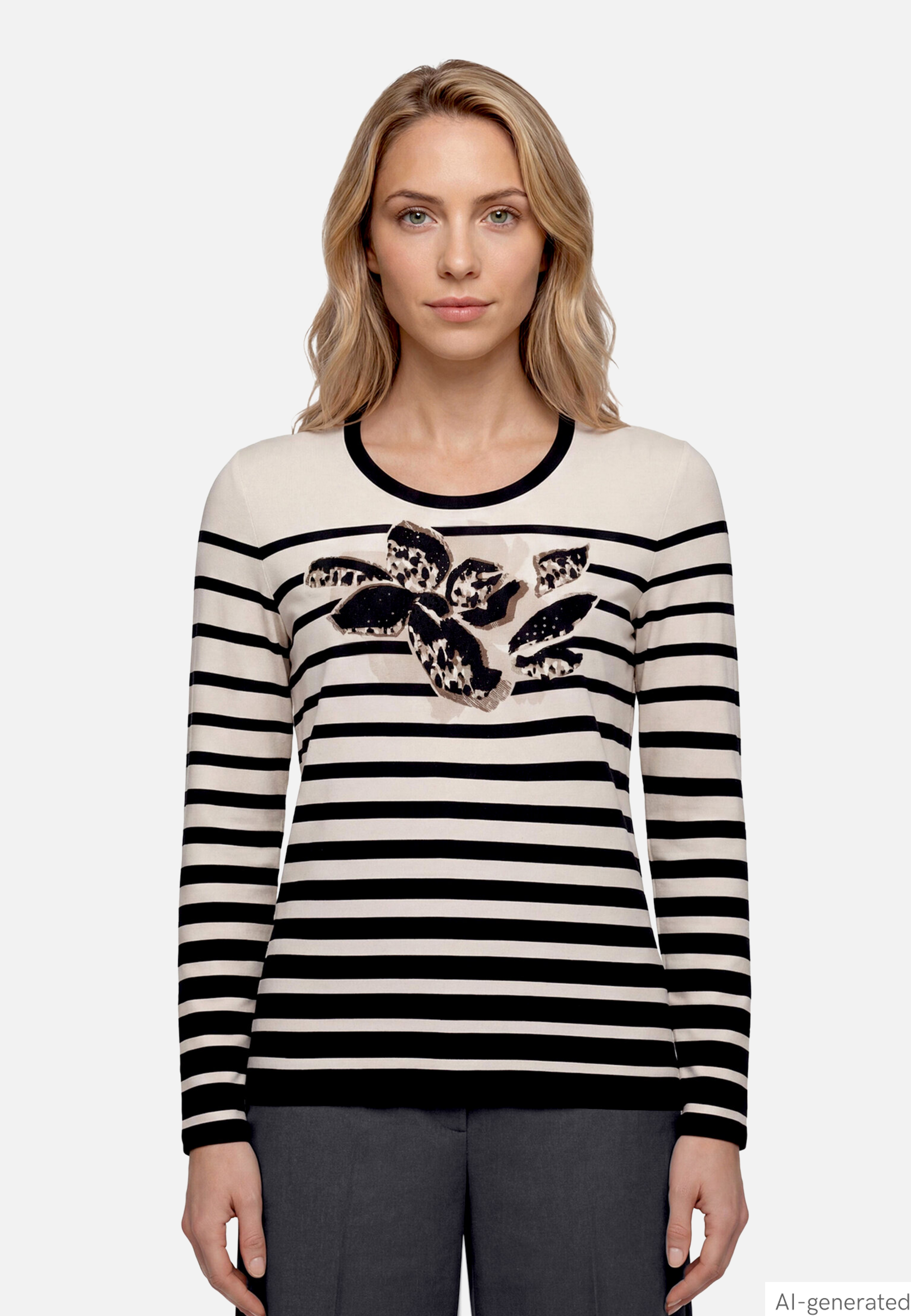 Gestreiftes Langarmshirt mit Blumendruck