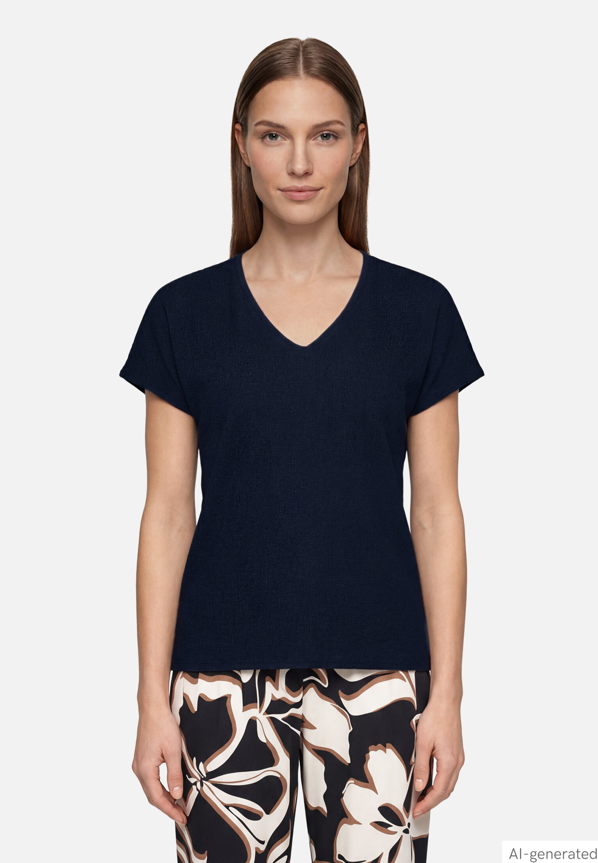T-Shirt Aus CrêPe-Stoff Mit V-Ausschnitt
