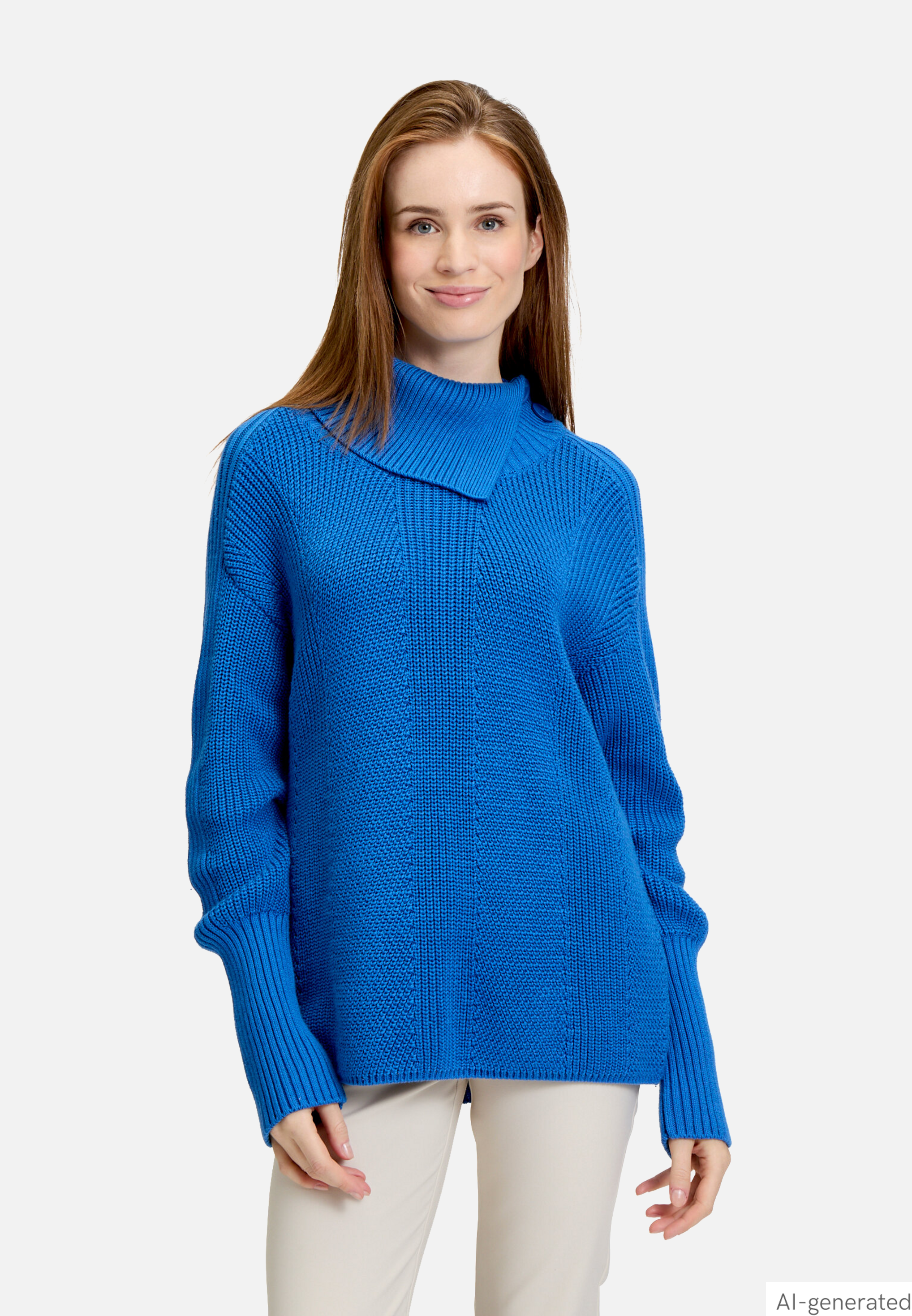 Grobstrick-Pullover mit hohem Kragen