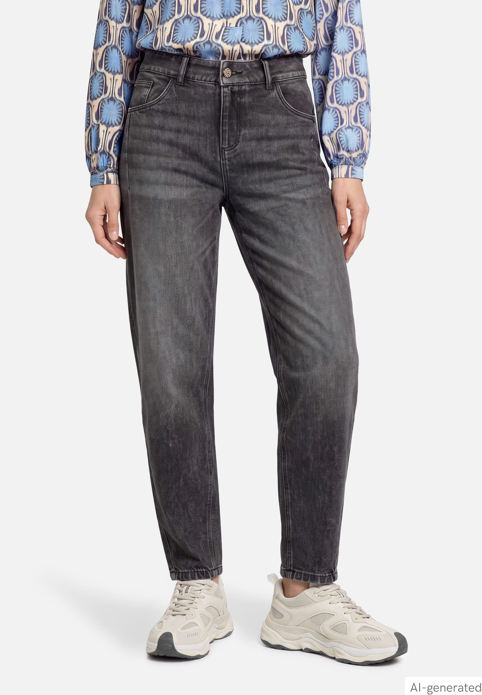Barrel-Jeans  mit Teilungsnaht und Used Waschung