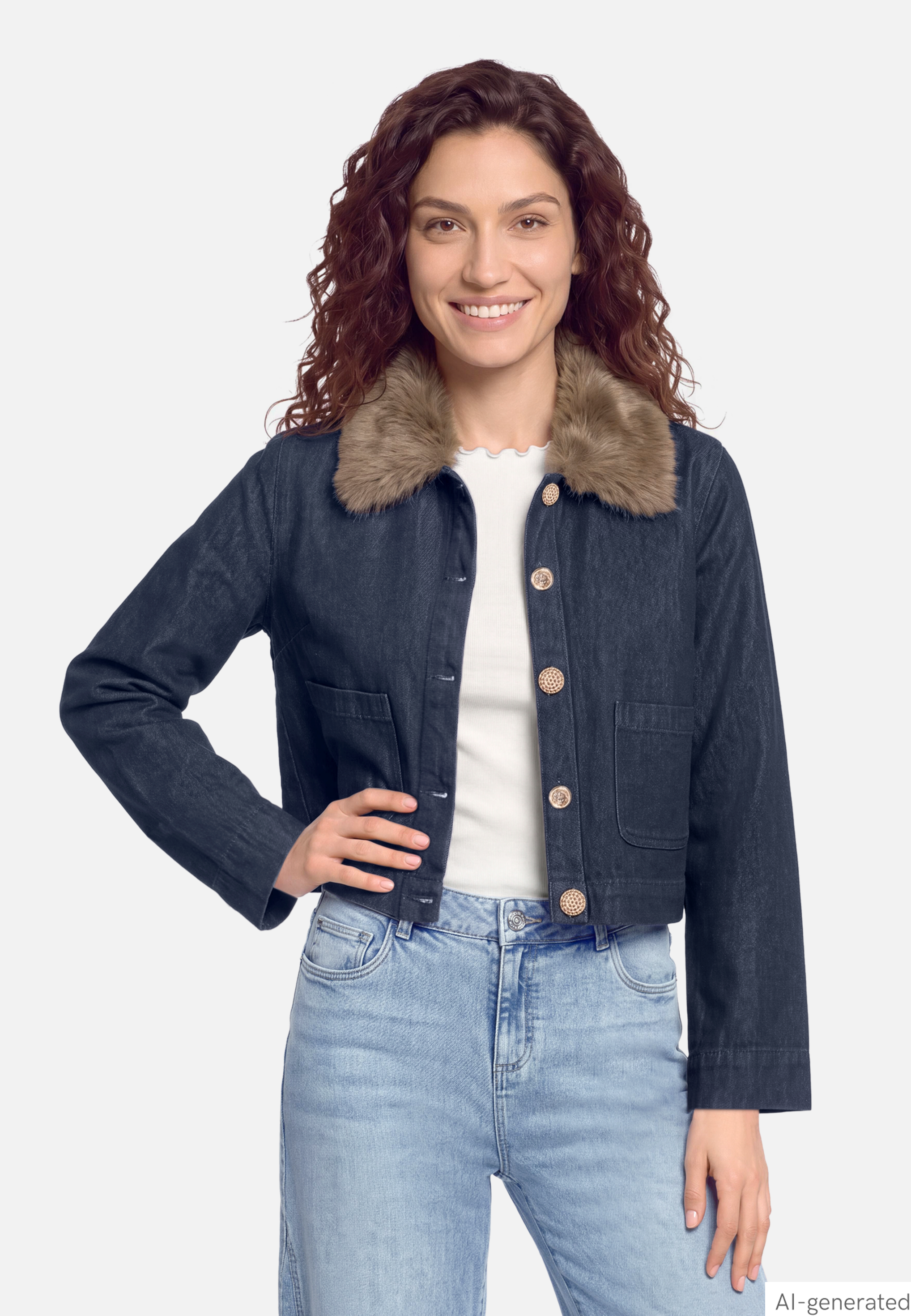 Jeansjacke mit Kunstfellkragen