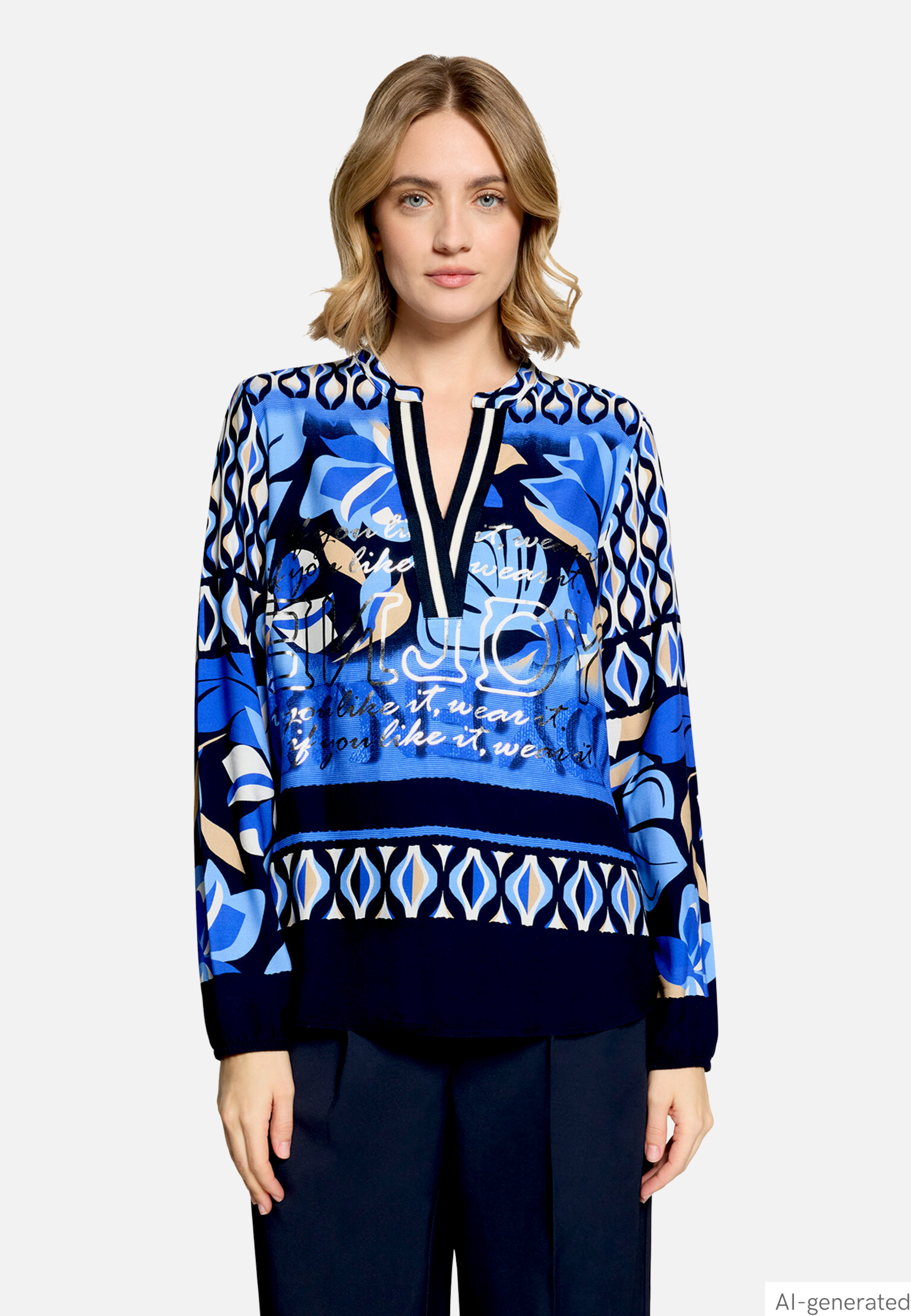 Longbluse mit Stehkragen