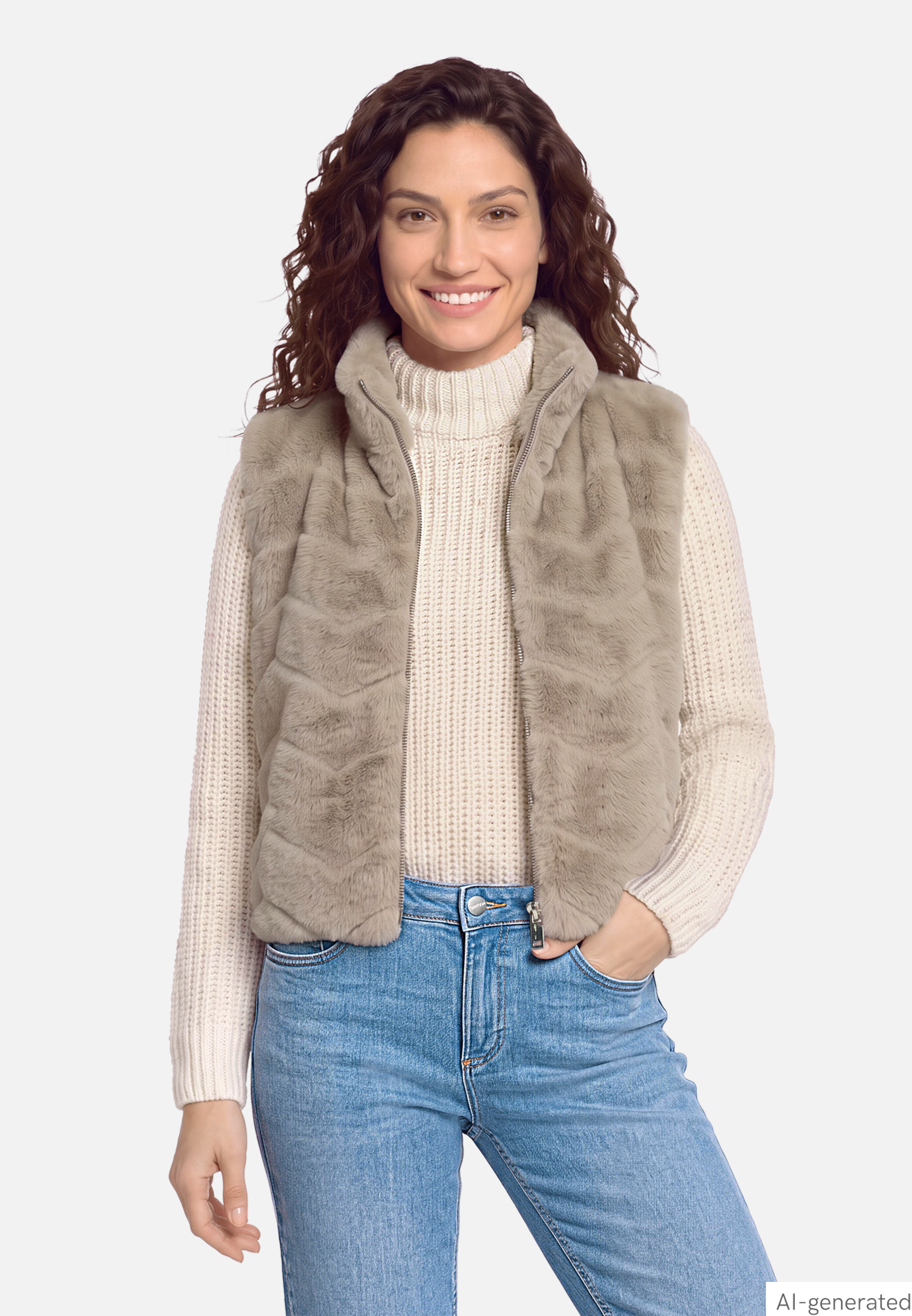 Fake Fur-Weste mit hohem Kragen