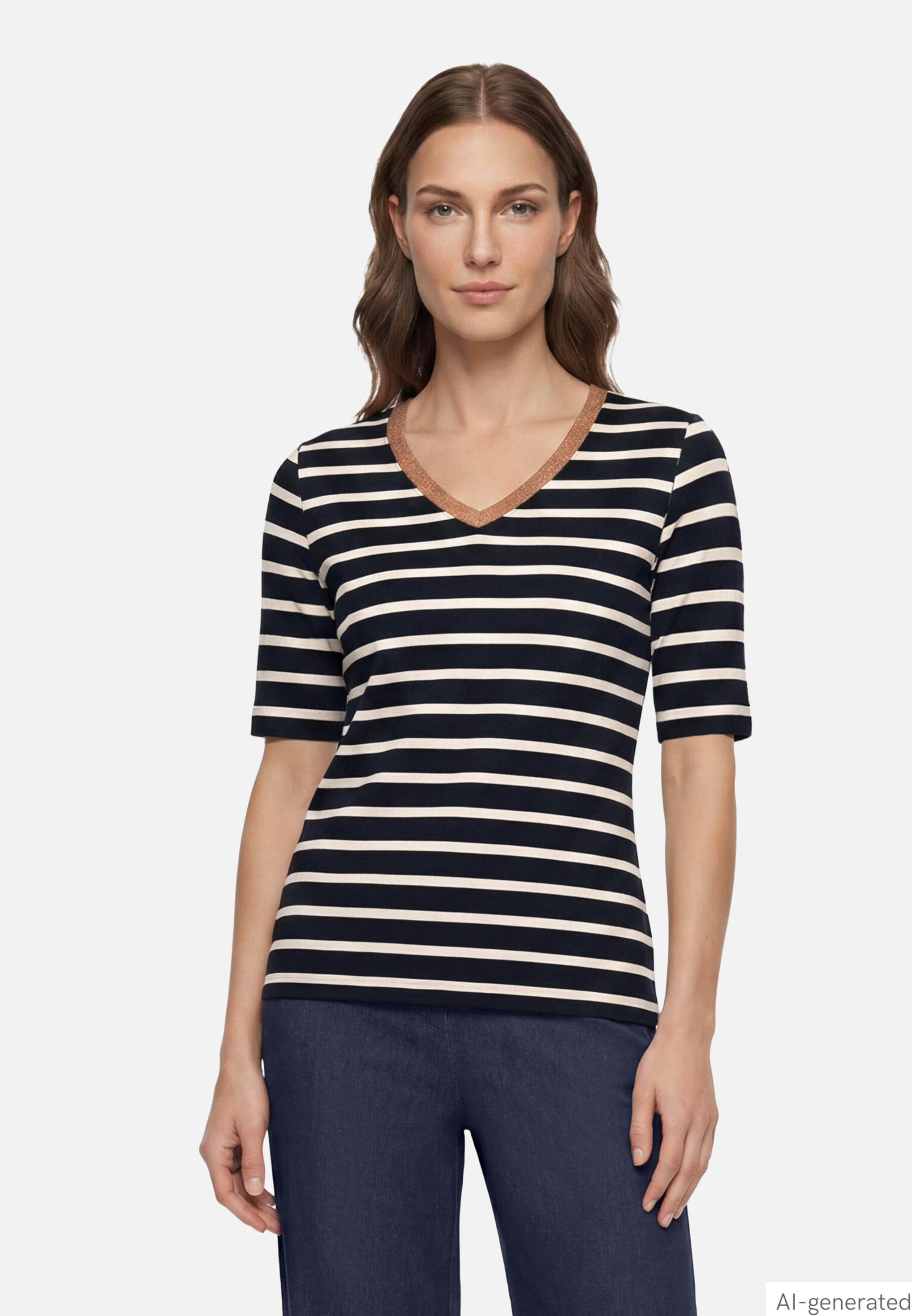 Gestreiftes T-Shirt mit V-Ausschnitt