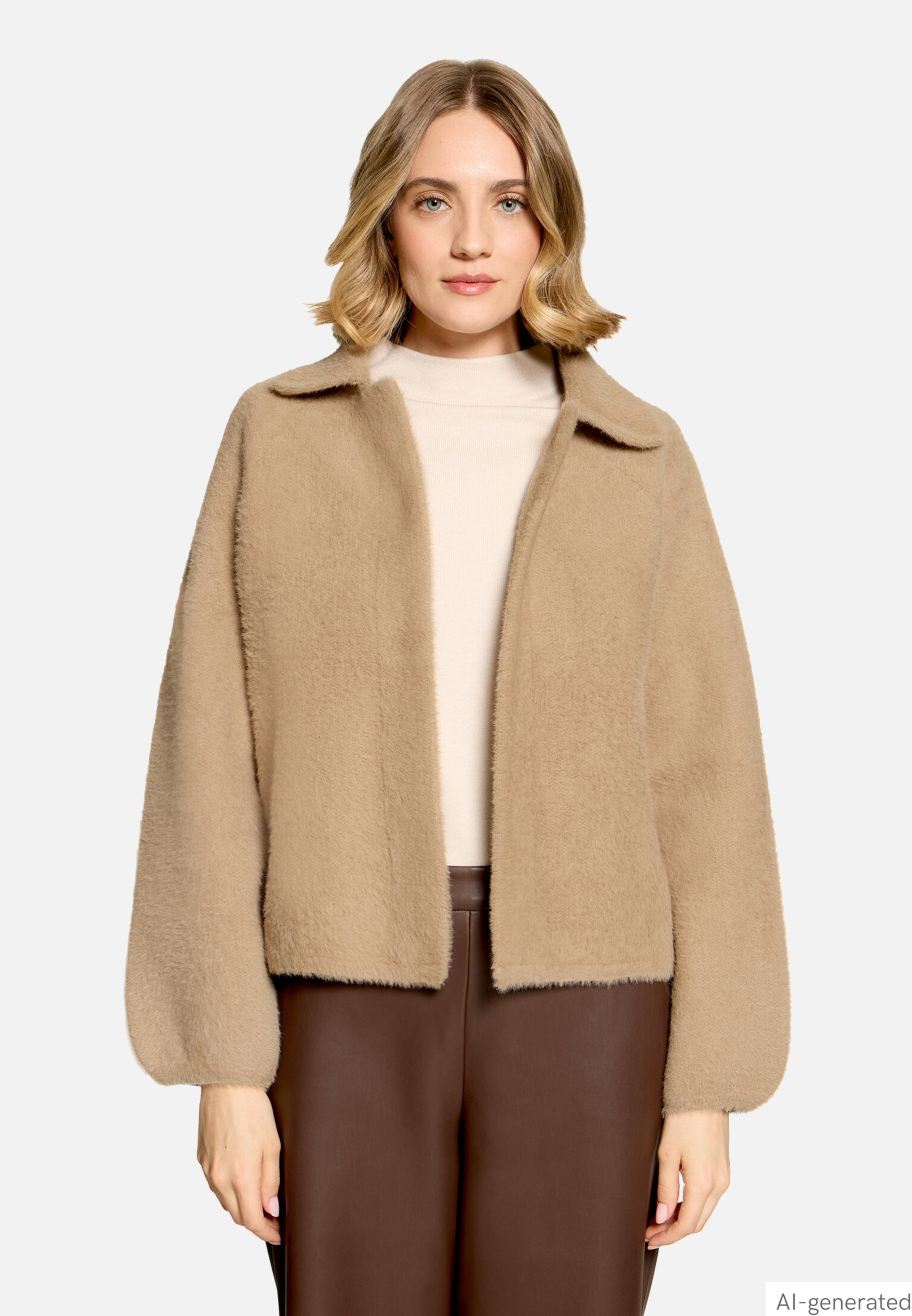 Flauschige Strickjacke mit Hemdkragen