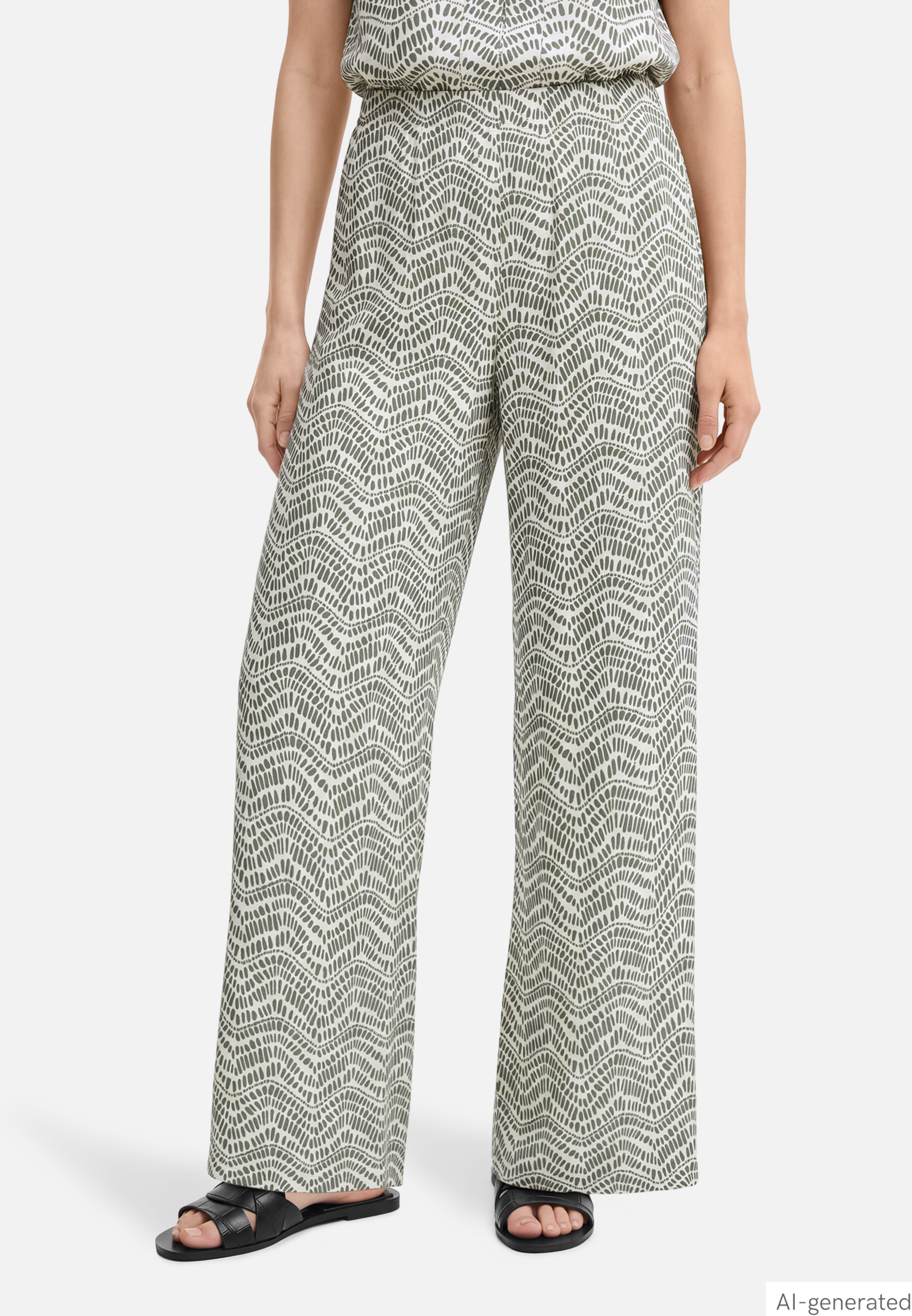 Wide Leg Hose mit Gummizug und Druck