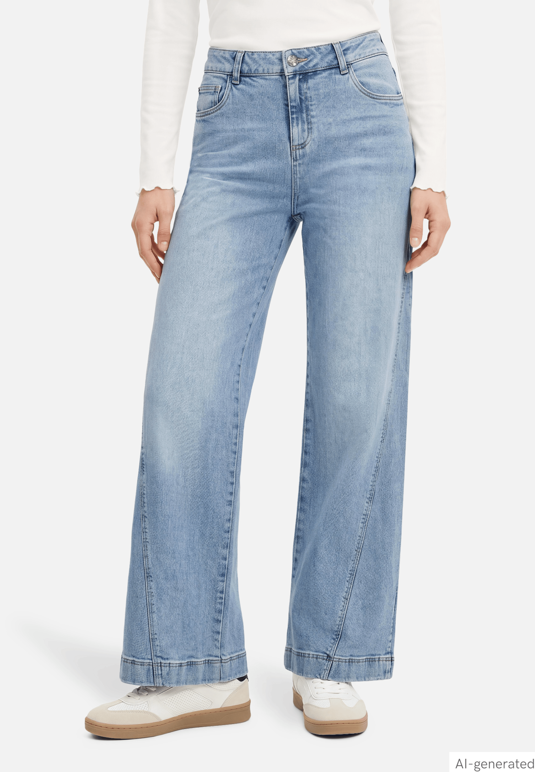 Wide Leg Jeans  mit Teilungsnaht und Used Waschung
