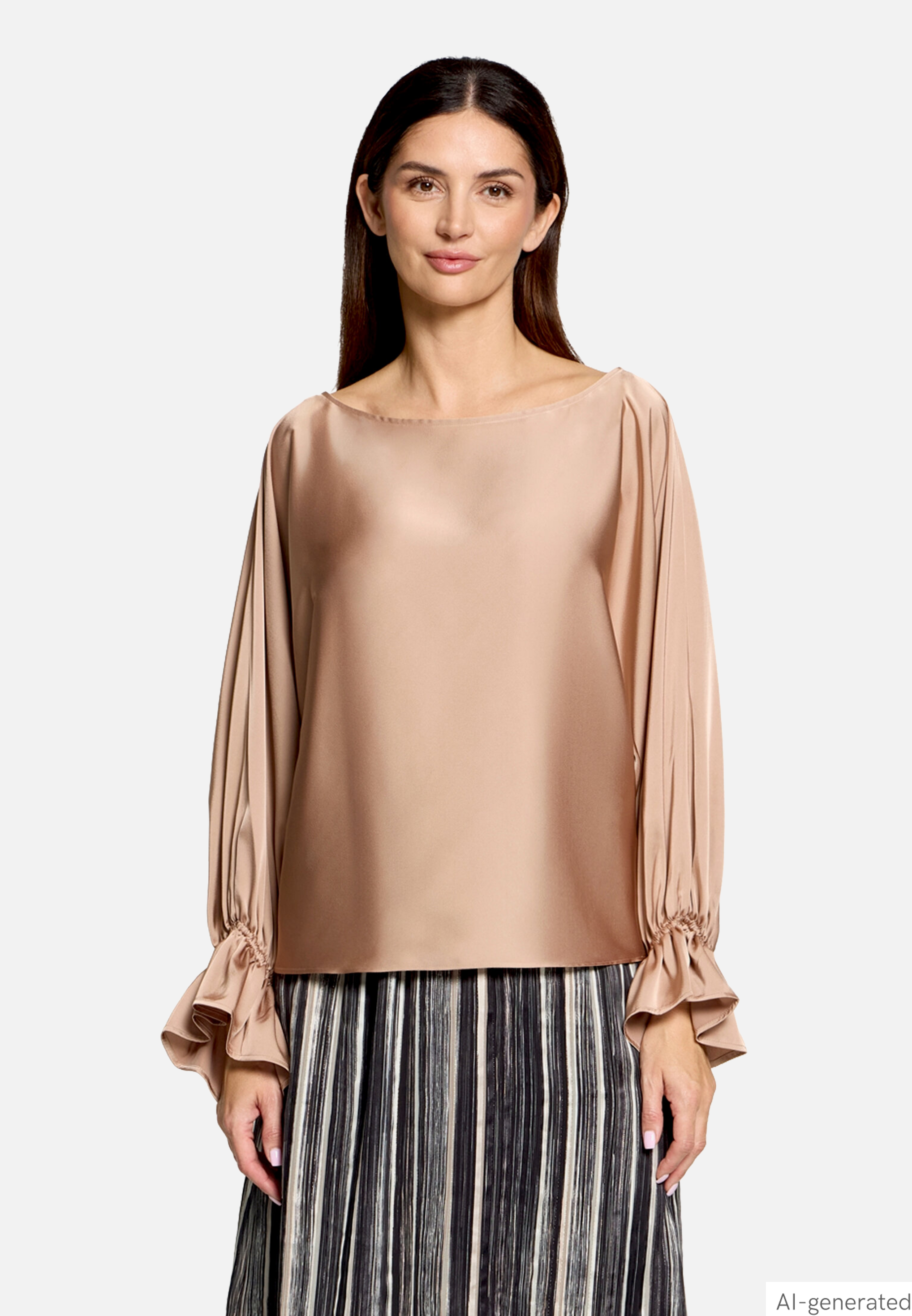 Satin-Bluse mit U-Boot-Ausschnitt