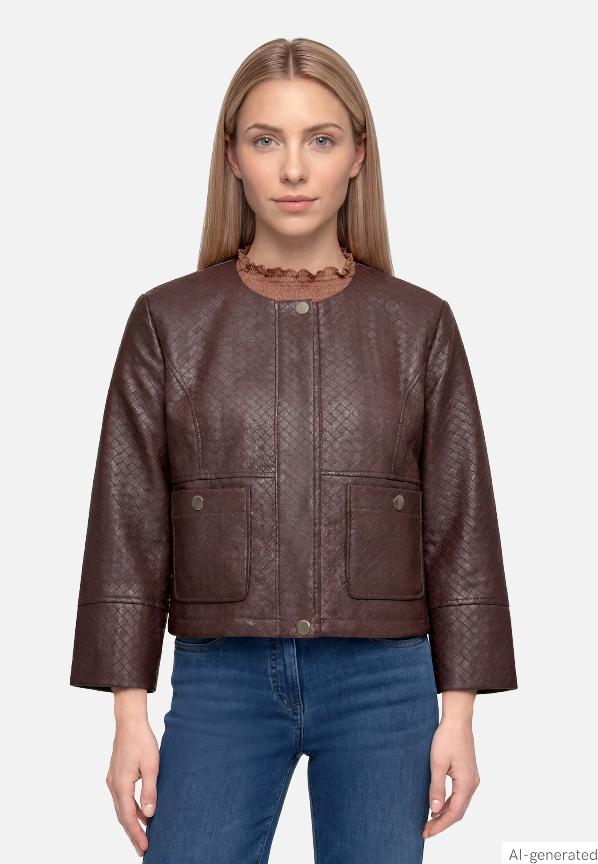Kunstlederjacke mit aufgesetzten Taschen