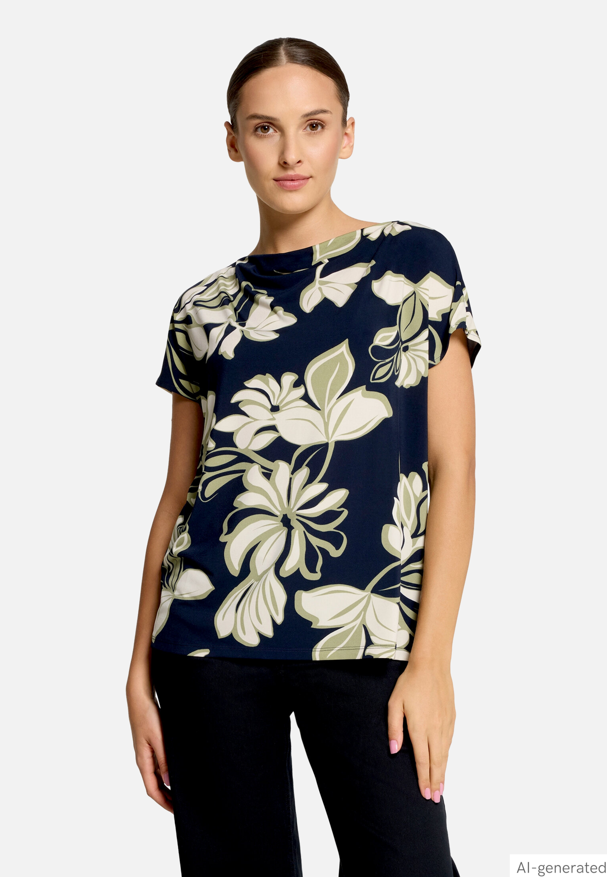 Printshirt mit Wasserfallausschnitt