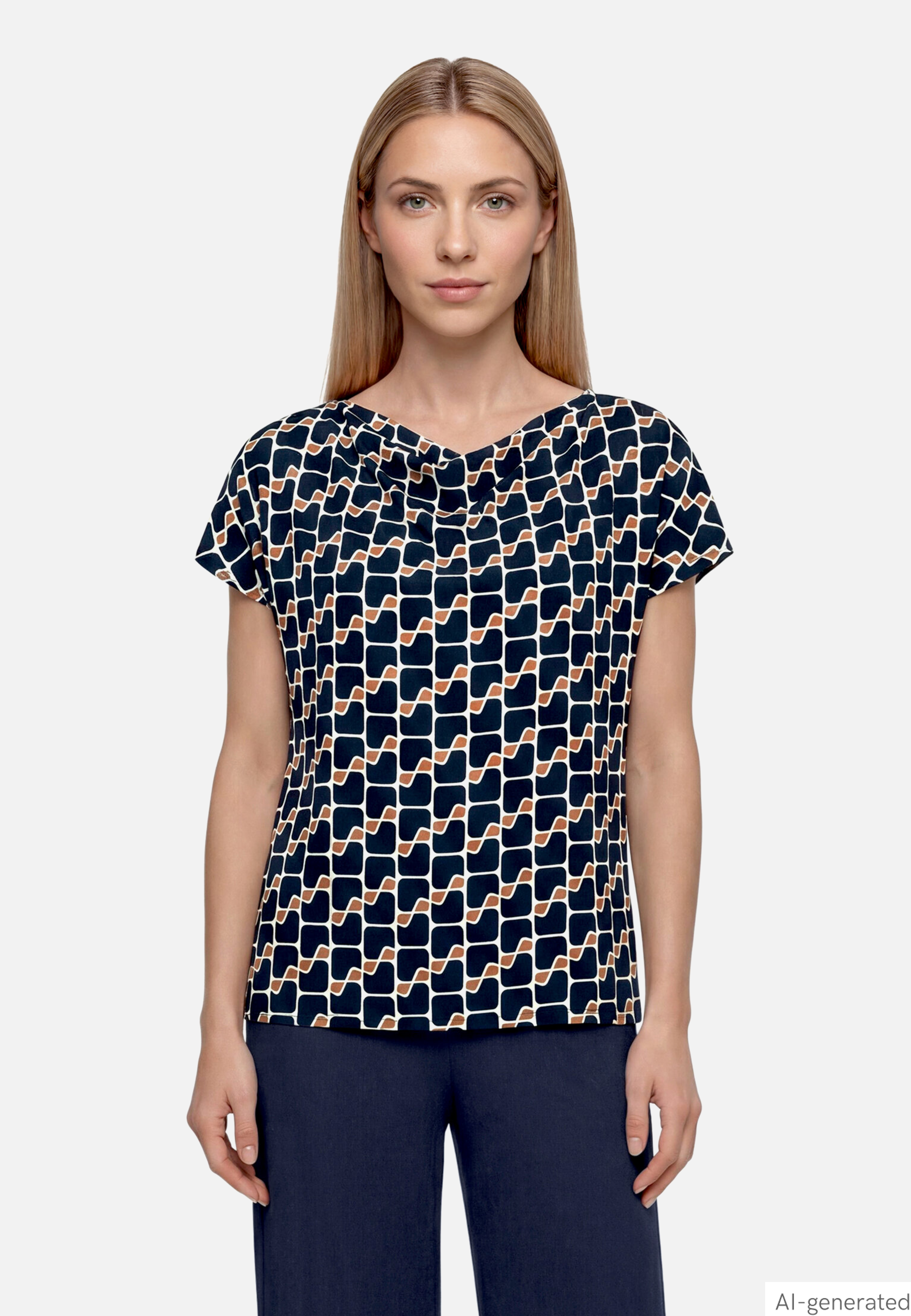 Printshirt mit Wasserfallausschnitt