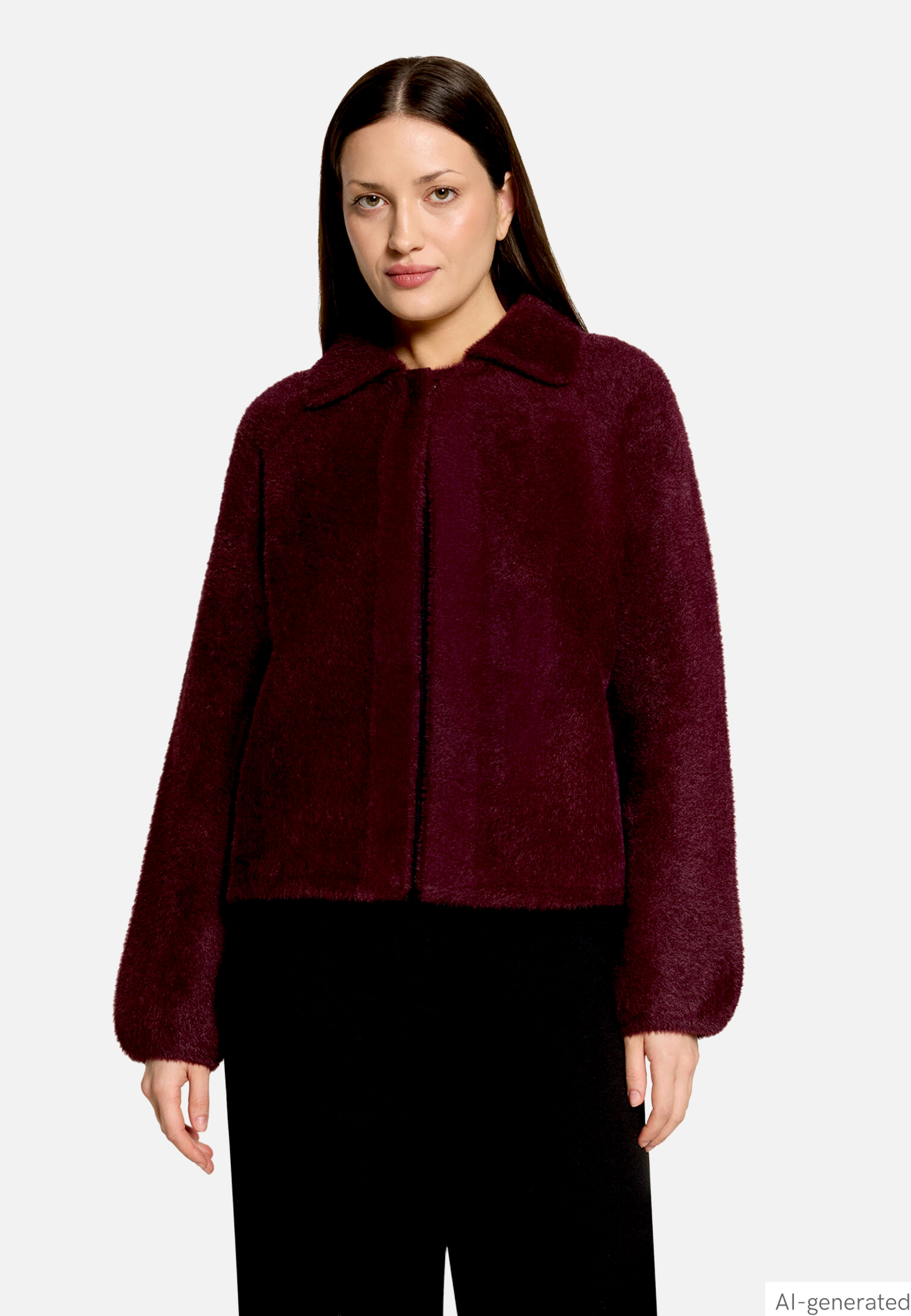 Flauschige Strickjacke mit Hemdkragen