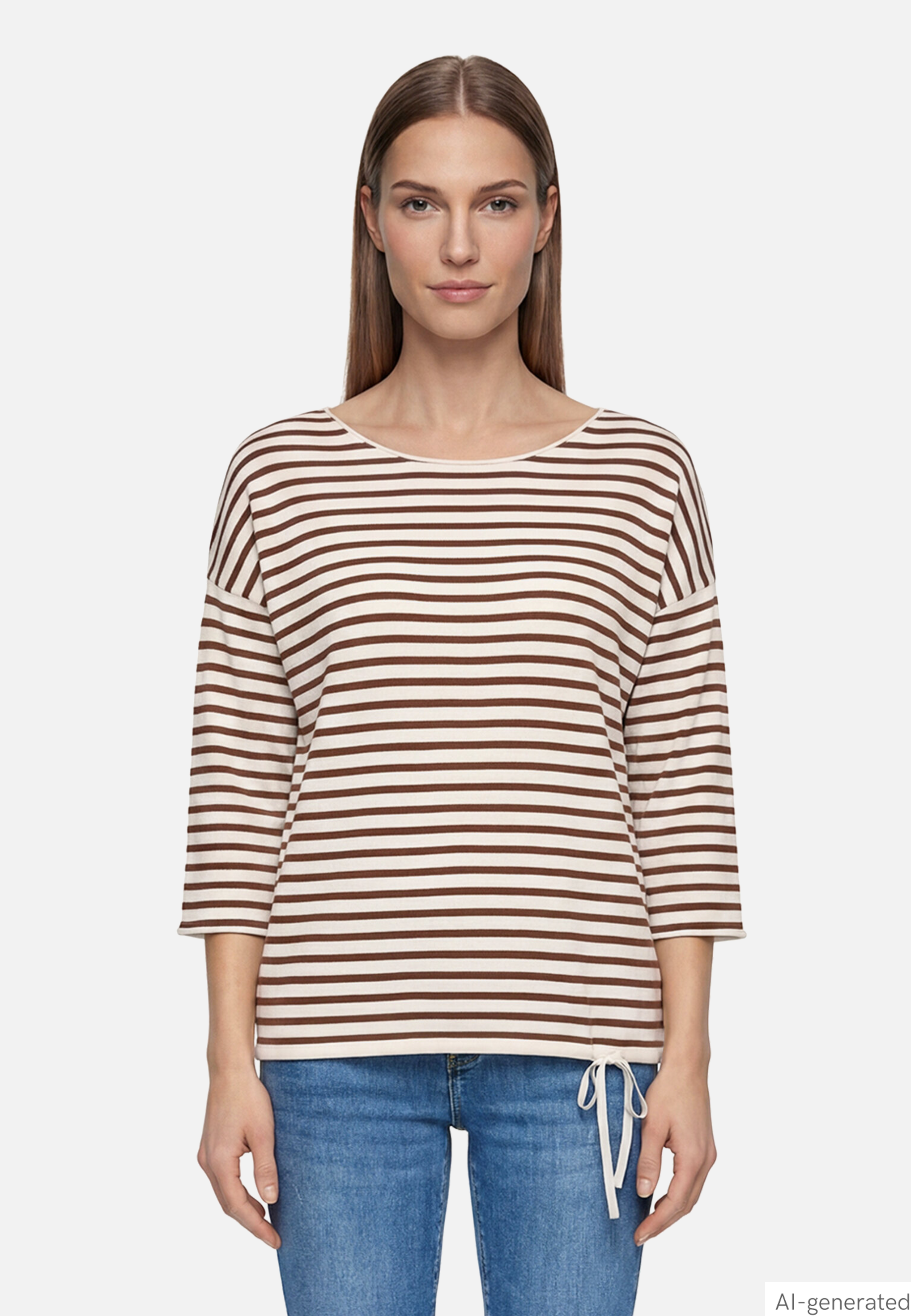 Gestreifter Pullover mit U-Boot Ausschnitt