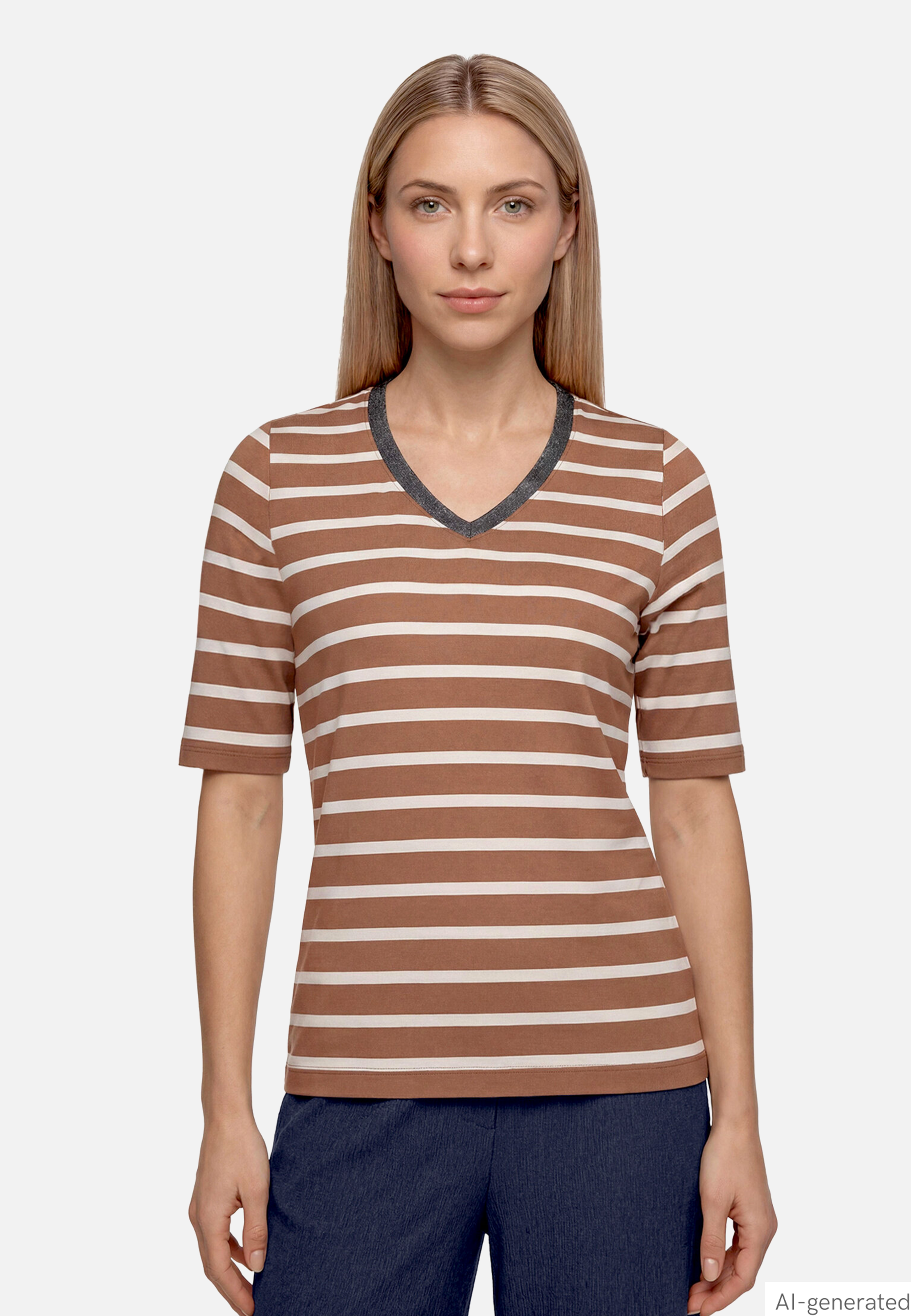 Gestreiftes T-Shirt mit V-Ausschnitt