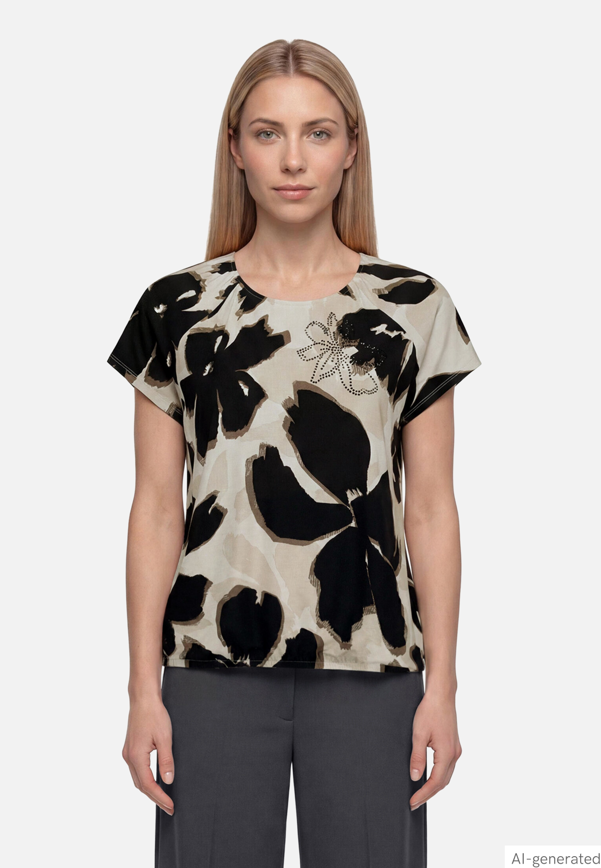 T-Shirt mit Blumendruck und Glitzer