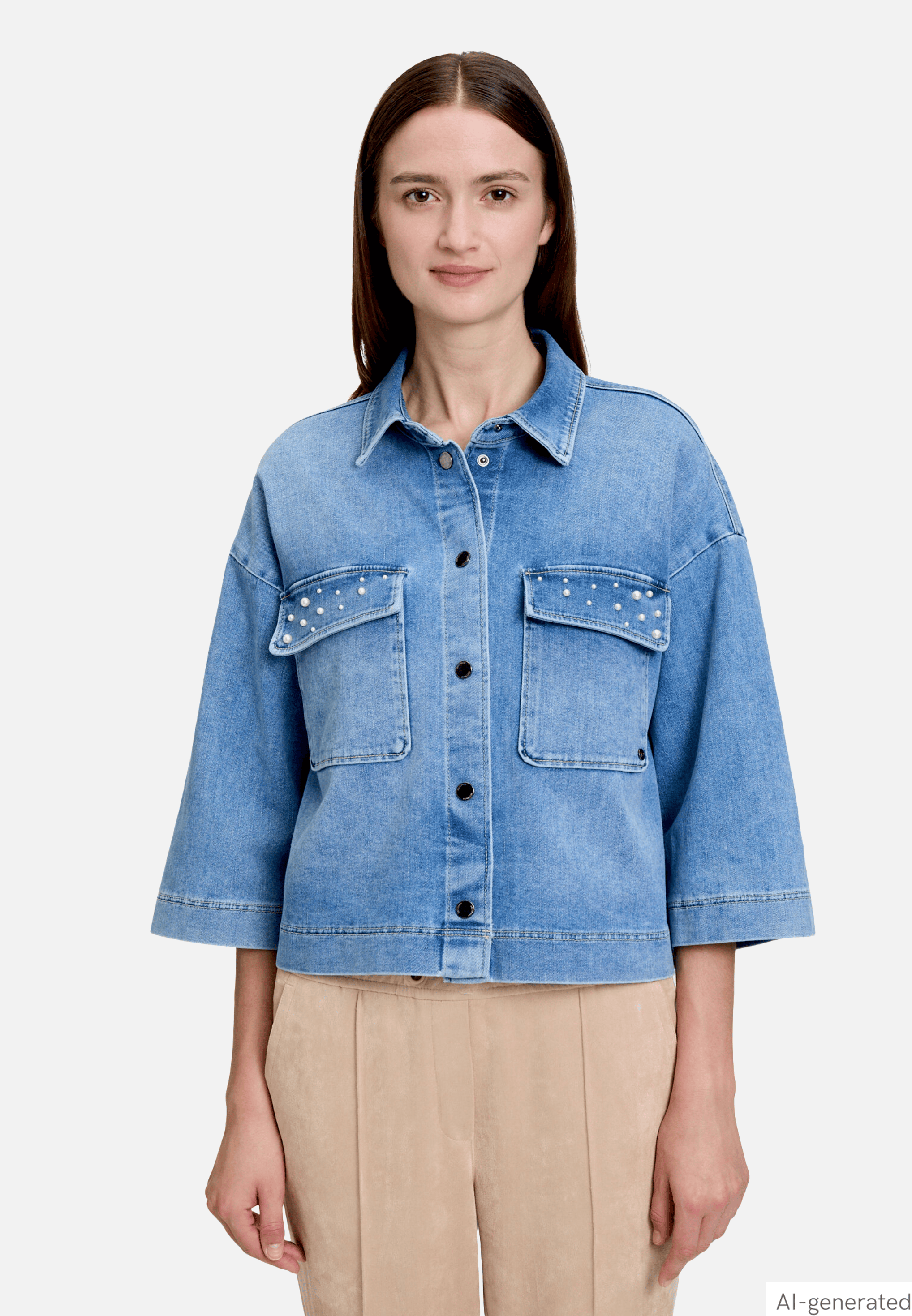 Jeansjacke mit Perlen