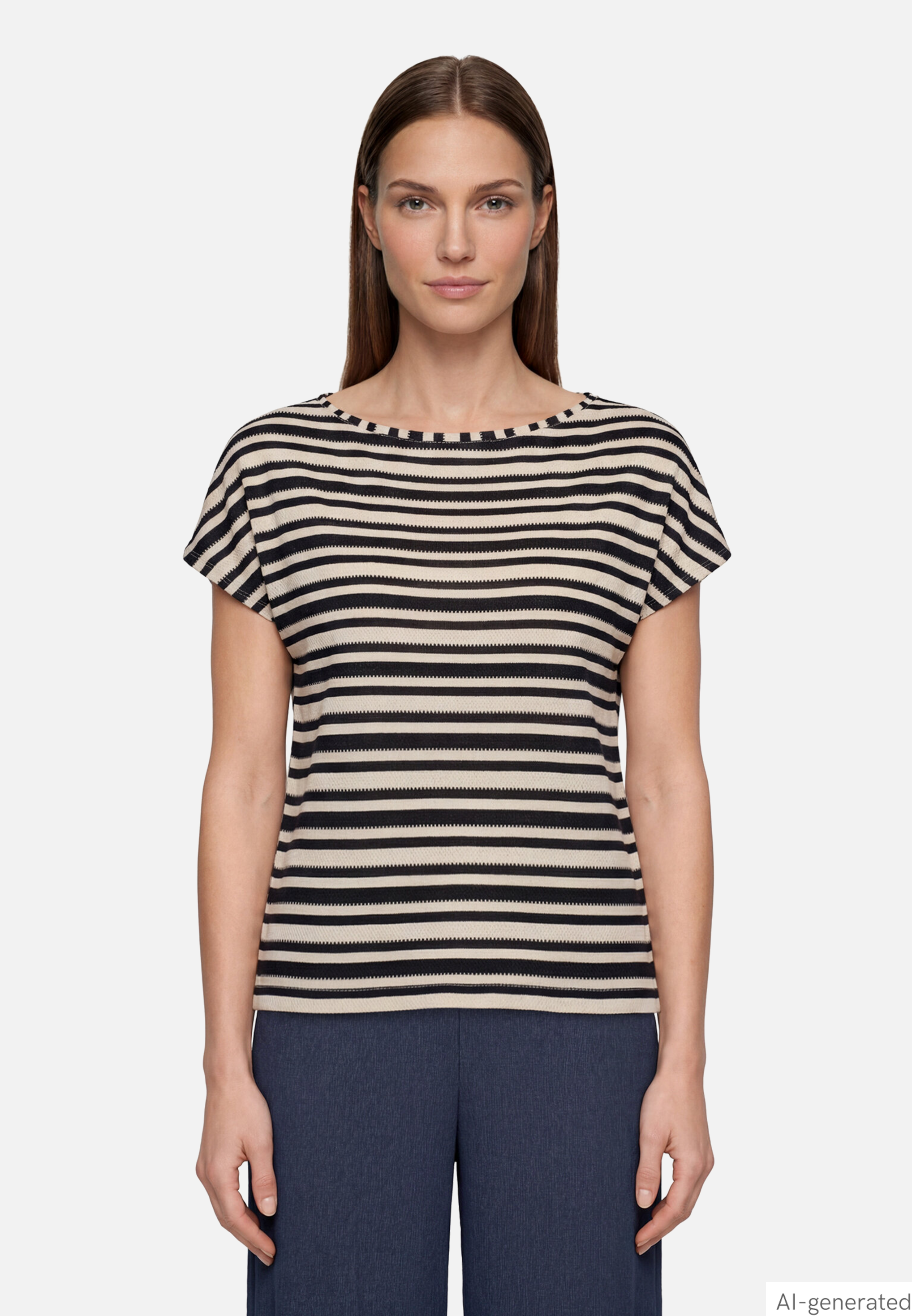 Gestreiftes T-Shirt mit U-Boot Ausschnitt