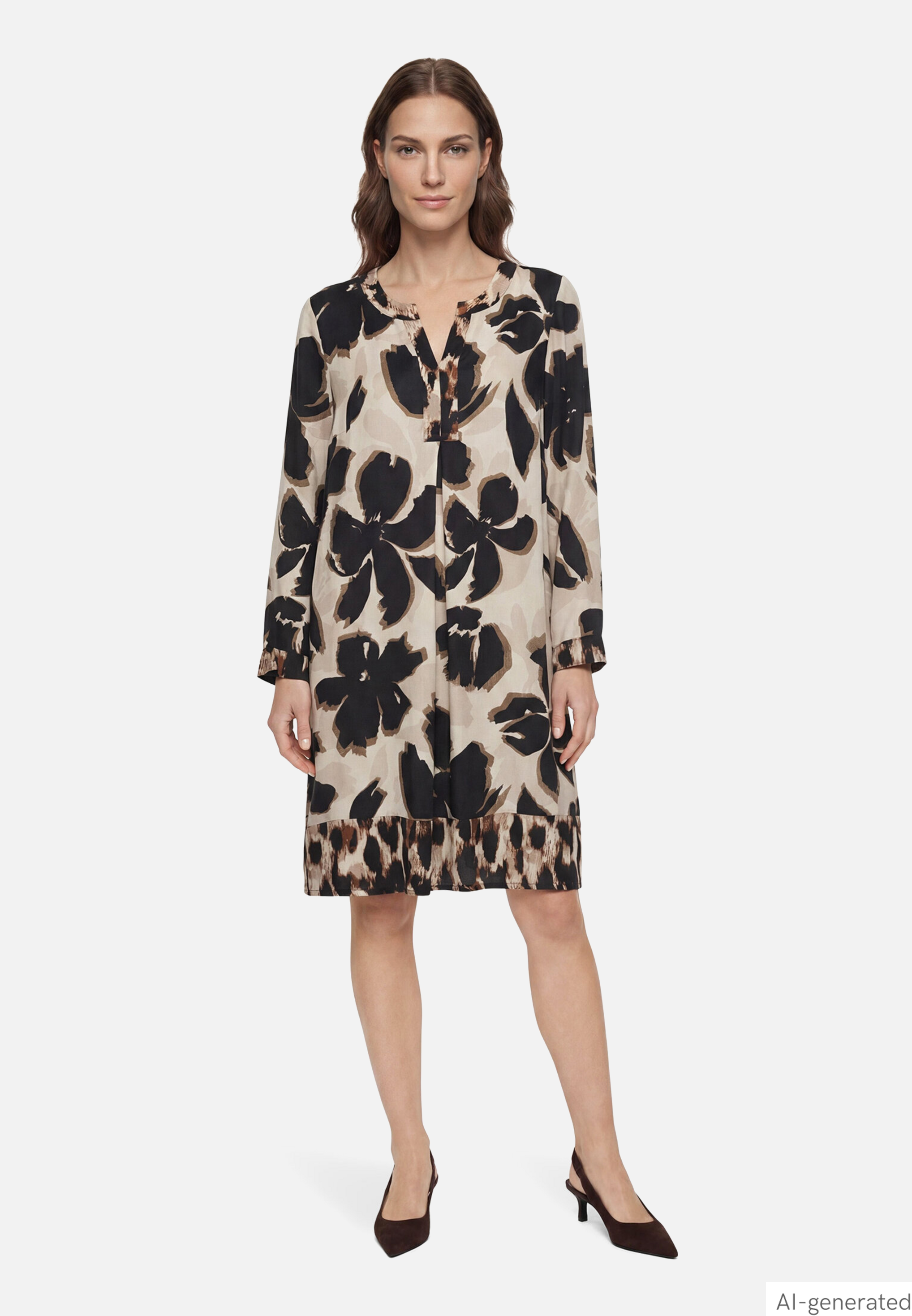 Tunika-Kleid langarm mit Blumen