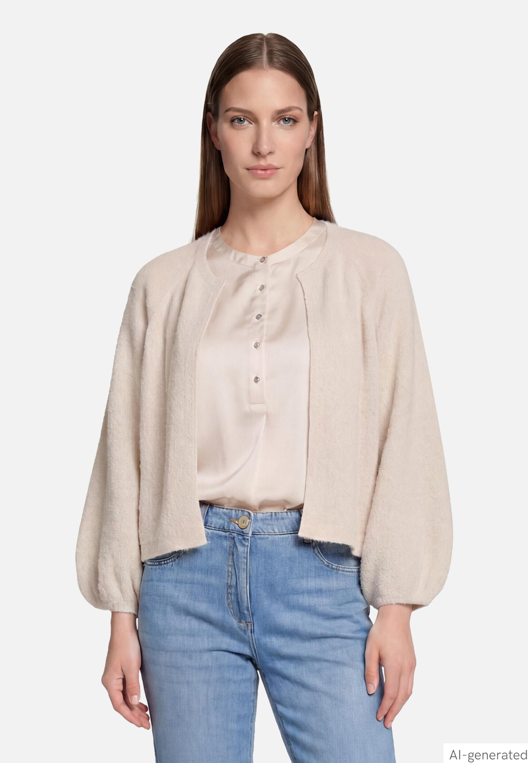 Flauschige Strickjacke mit 3/4 Arm