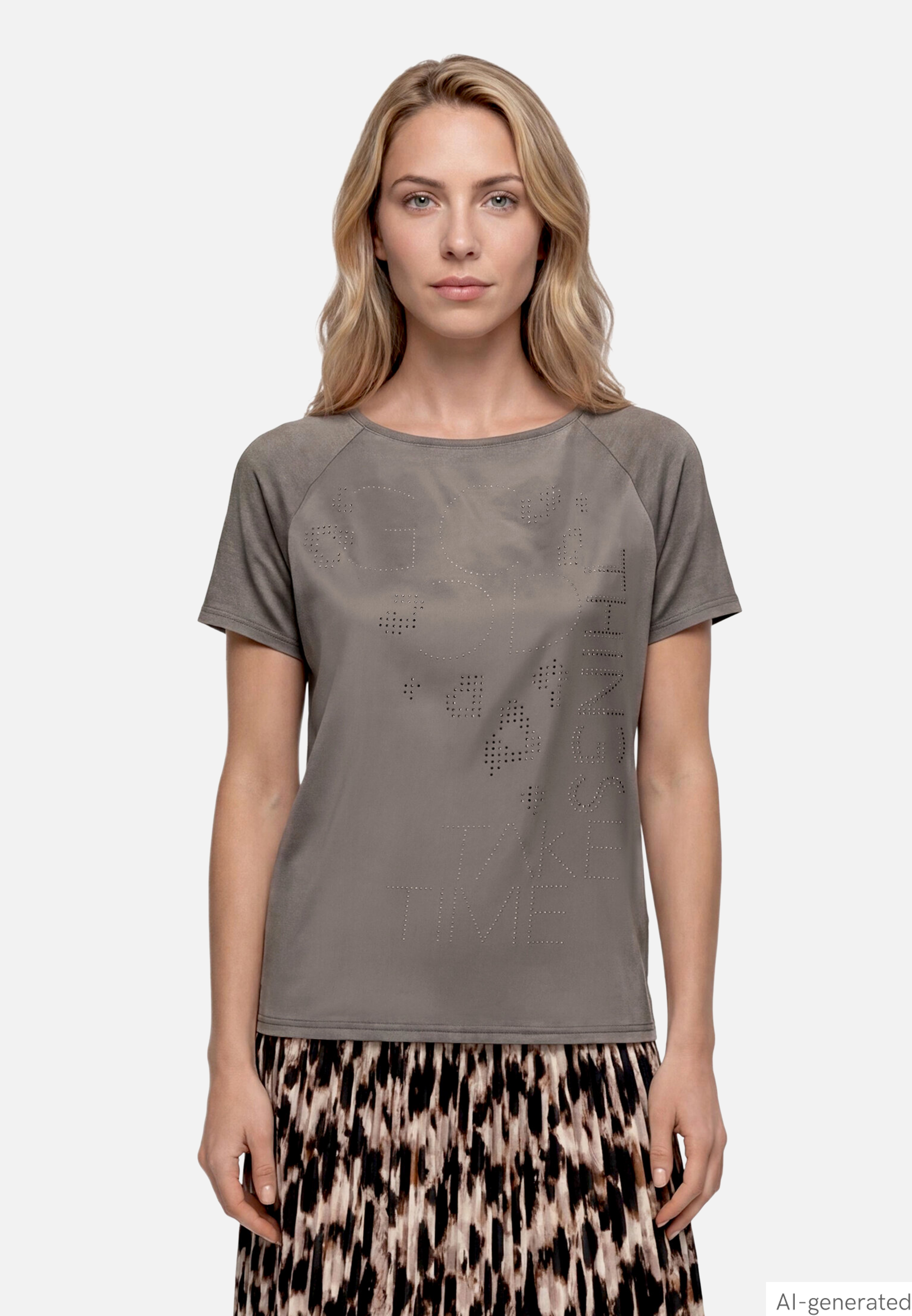 Blusenshirt mit Print und Glitzer