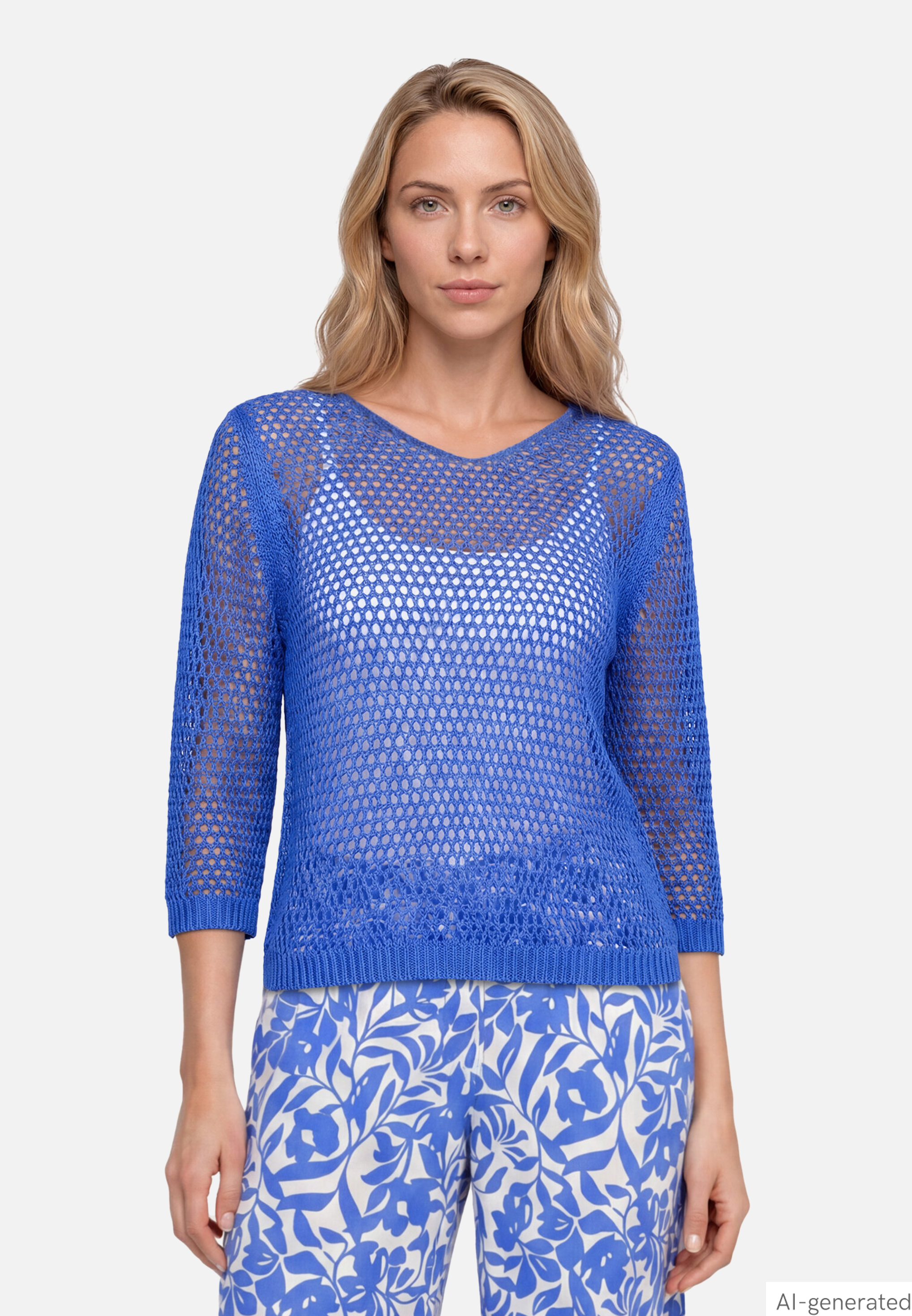 Lochstrick-Pullover mit 3/4 Arm