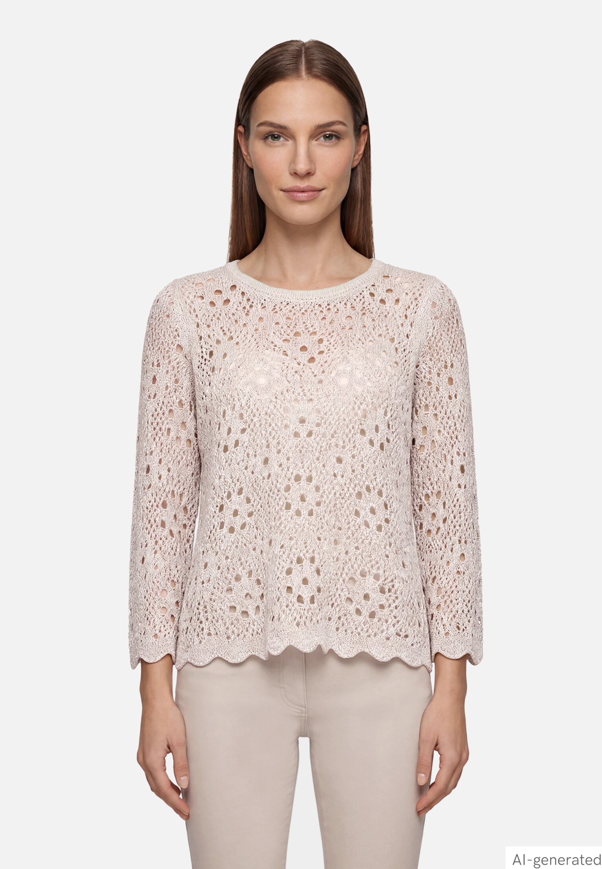 Lochstrick-Pullover mit 3/4 Arm