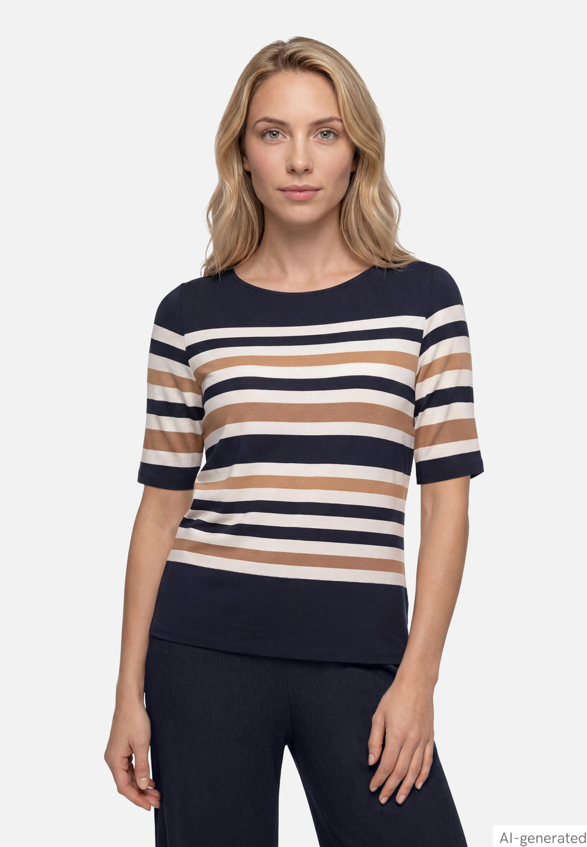 Gestreiftes T-Shirt Mit U-Boot Ausschnitt