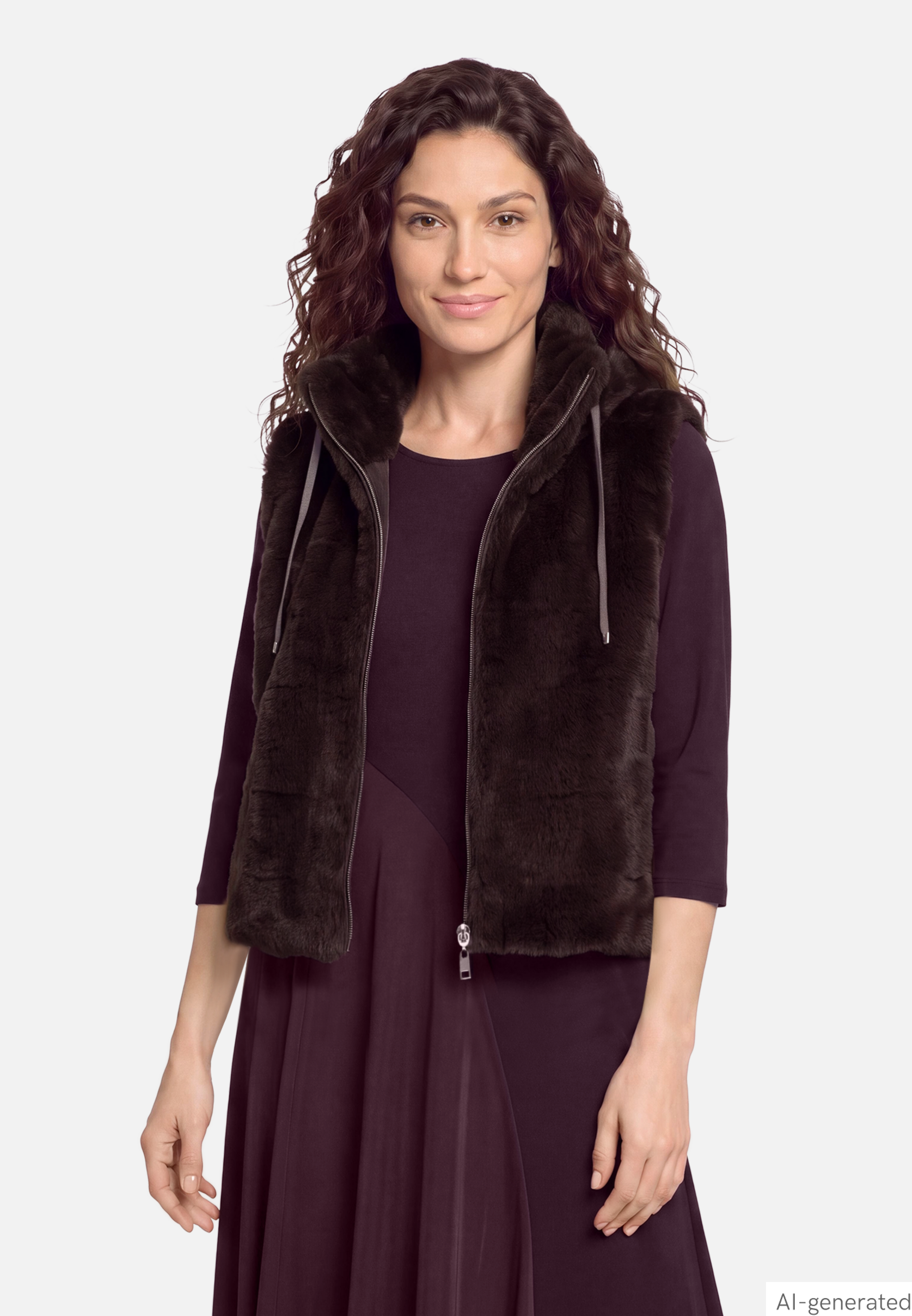 Fake Fur-Weste mit Eingrifftaschen