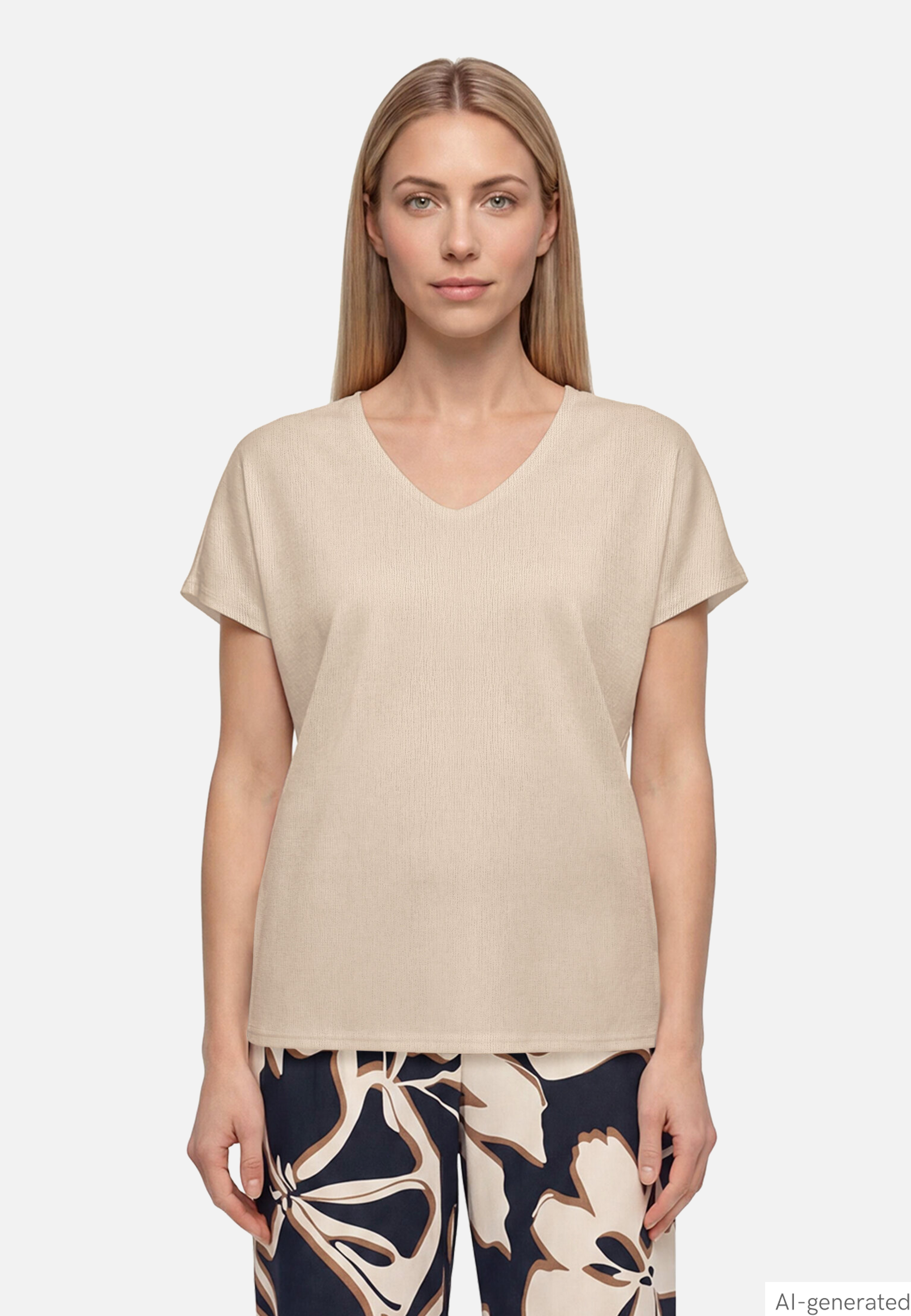 T-Shirt aus Crêpe-Stoff mit V-Ausschnitt
