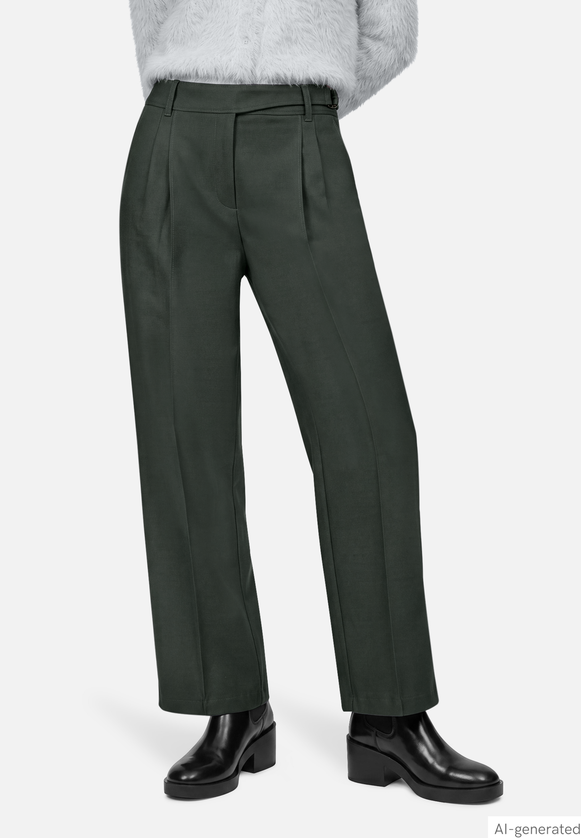 Wide Leg Hose  mit Bundfalte und Schnalle