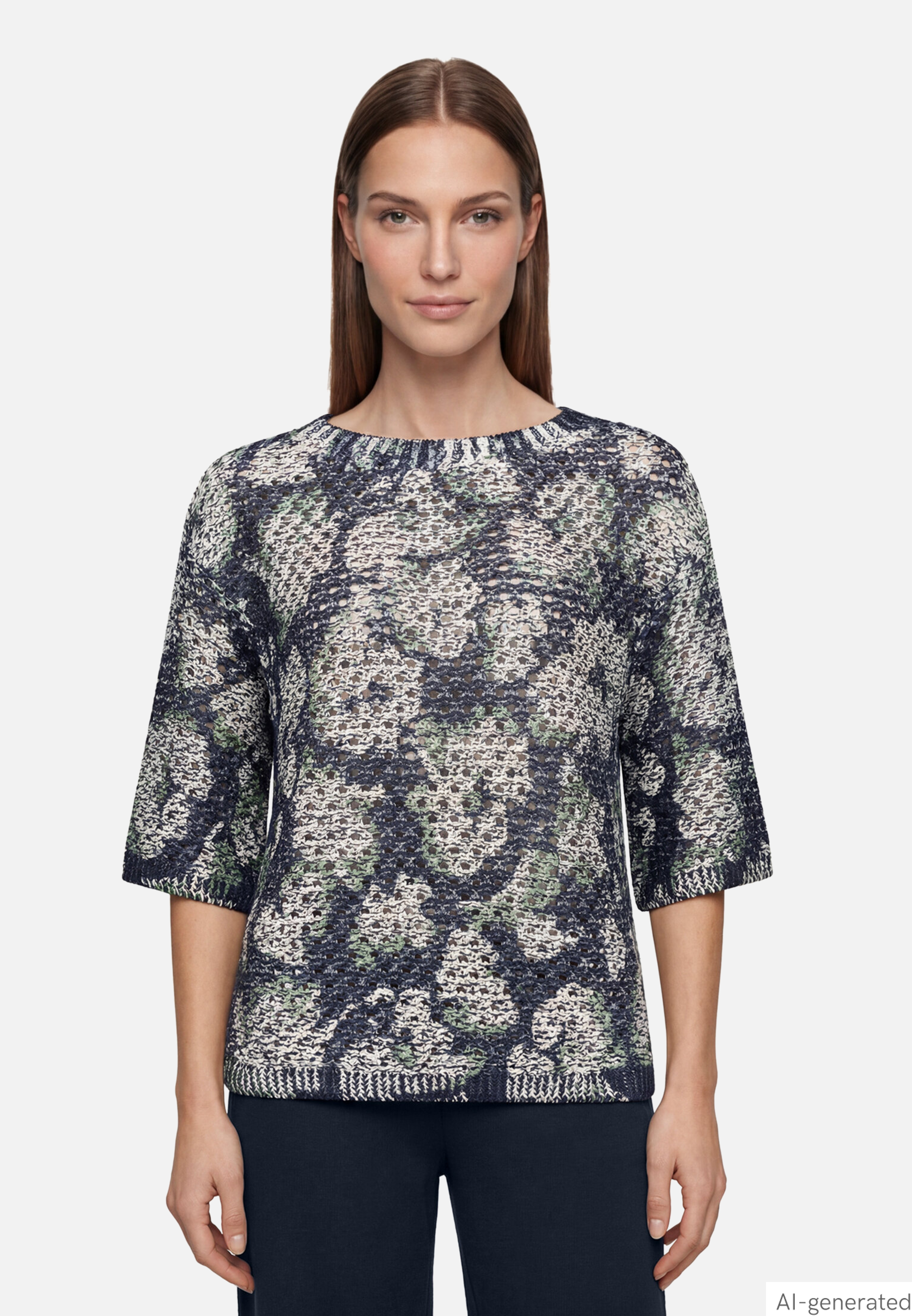 Lochstrick-Pullover mit Blumenmuster