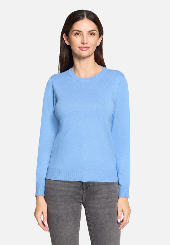 Basic-Strickpullover mit Rundhalsausschnitt / Modellfoto Vorderseite