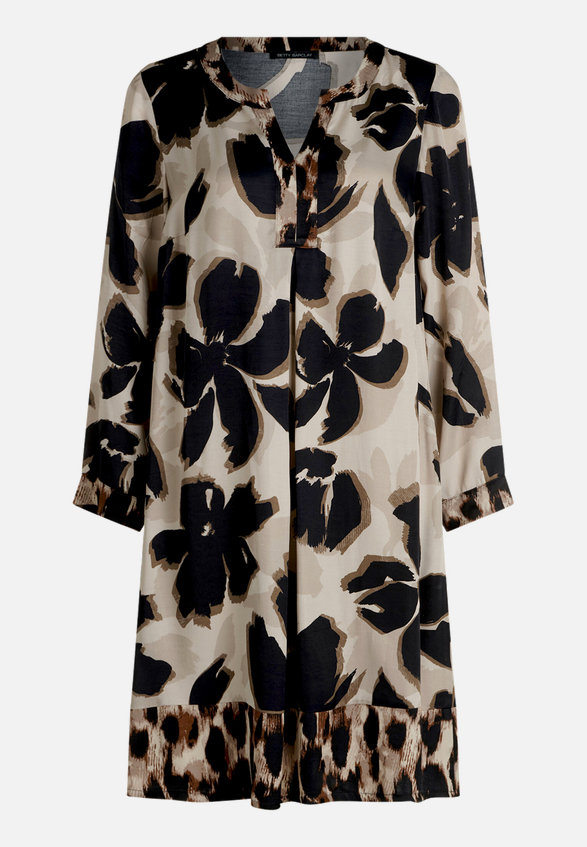 Tunika-Kleid  langarm mit Blumen  / Vorderseite