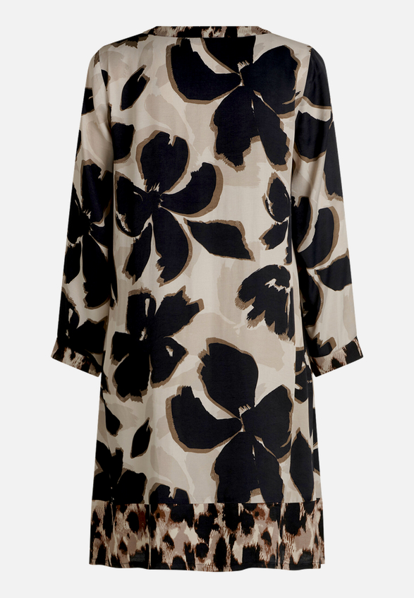 Tunika-Kleid  langarm mit Blumen  / Rückseite