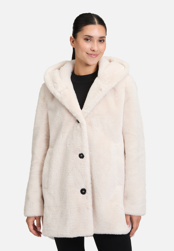 Plüschjacke mit Kapuze / Modellfoto Vorderseite