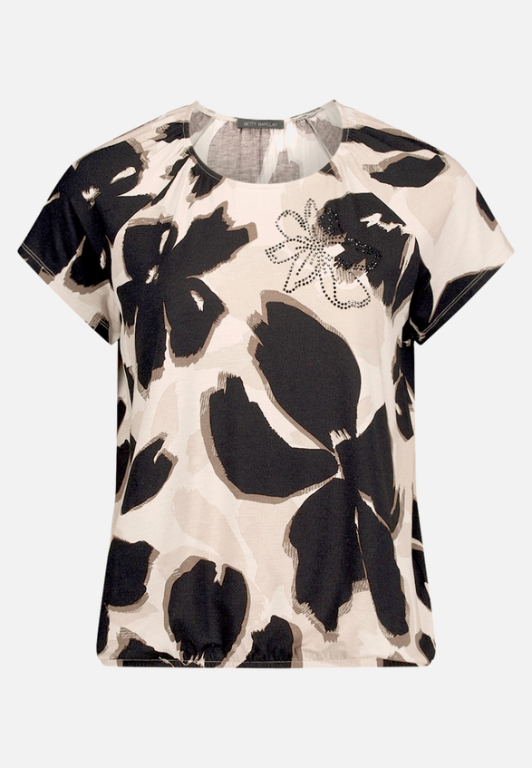 T-Shirt  mit Blumendruck und Glitzer / Vorderseite
