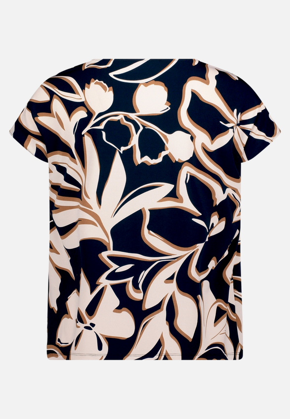 Shirt  mit Wasserfallausschnitt und Blumen / Rückseite
