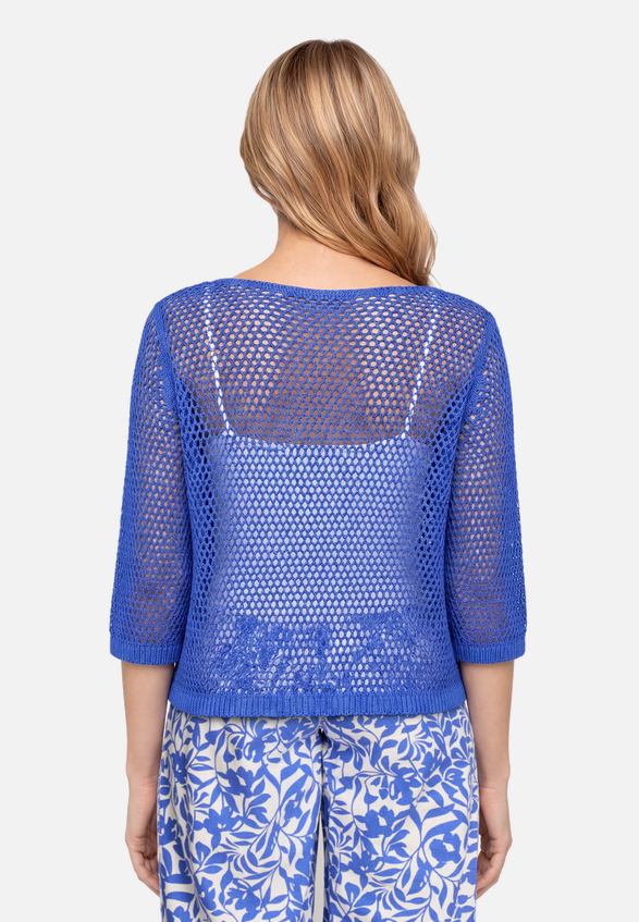 Lochstrick-Pullover mit 3/4 Arm / Modellfoto Rückseite