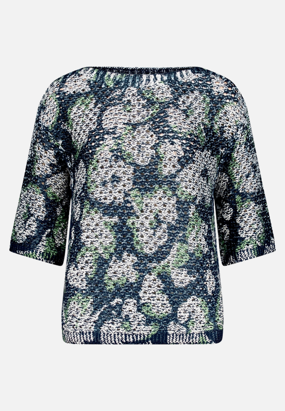 Lochstrick-Pullover  mit Blumenmuster / Vorderseite