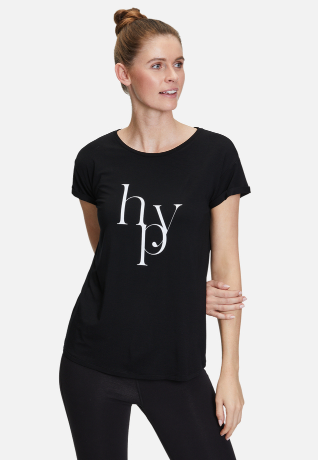 Rundhals-Shirt mit Raffung / Modellfoto Vorderseite
